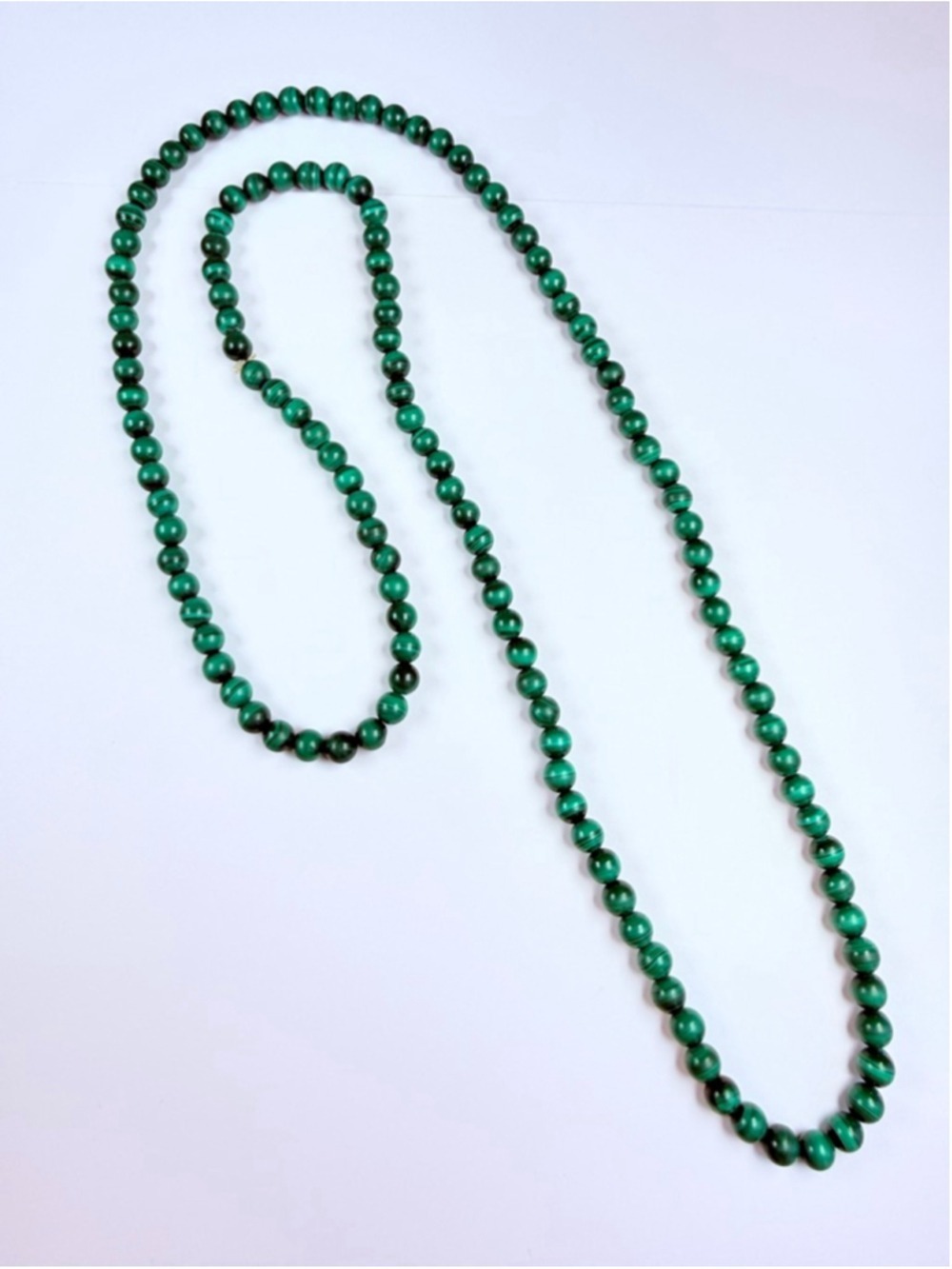 Lace Banded Malachite 318 CT Natural 6.25MM Bead 32" Strand Vintage Necklace 63g